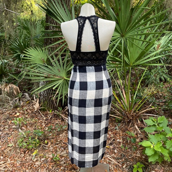 80s/90s Buffalo Monochrome Plaid Linen Wrap Maxi Skirt - Picture 8 of 11